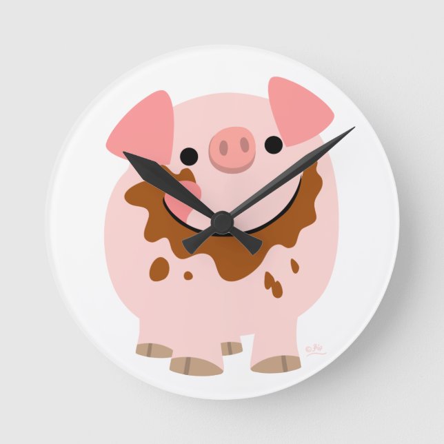 Cute Chocolate Cartoon Pig Wall Clock (Front)