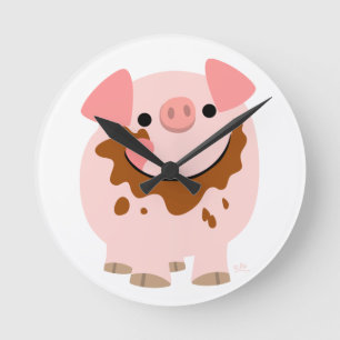 Cute Chocolate Cartoon Pig Wall Clock