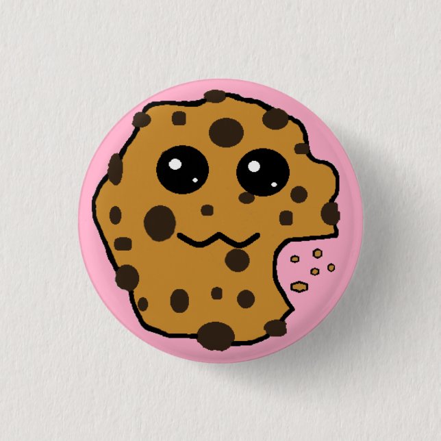 Cute chocolate chip cookie pink 1 inch round button (Front)