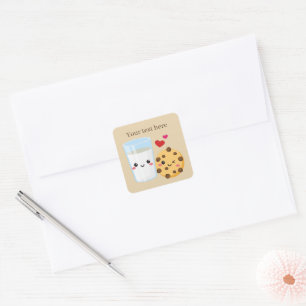 cute chocolate chip milk cookie add text  square sticker