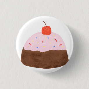 Cute Chocolate Cupcake With Cherry Birthday Gift 1 Inch Round Button