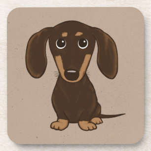 Cute Chocolate Dachshund Cartoon Wiener Dog Coaster
