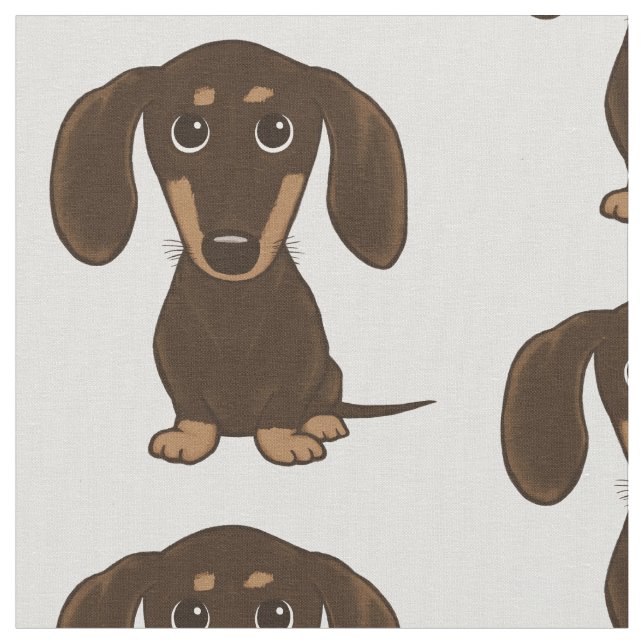 Cute Chocolate Dachshund Cartoon Wiener Dog Fabric (Close Up)