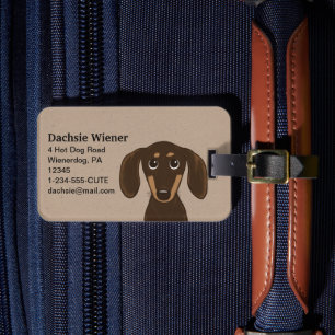 Cute Chocolate Dachshund   Cartoon Wiener Dog Luggage Tag