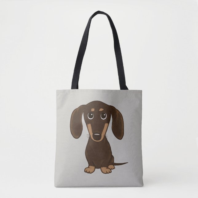 Cute Chocolate Dachshund | Cartoon Wiener Dog Tote Bag (Front)