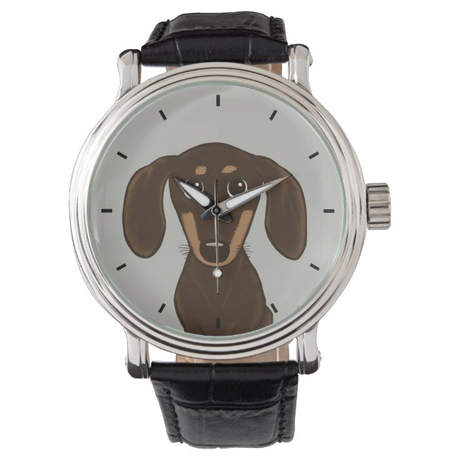 Cute Chocolate Dachshund | Cartoon Wiener Dog Watch (Front)