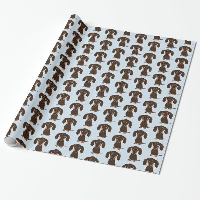 Cute Chocolate Dachshund Pattern | Wiener Dogs Wrapping Paper (Unrolled)