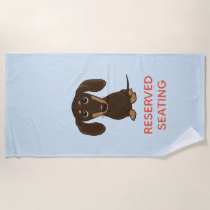 Cute Chocolate Dachshund with Custom Text Beach Towel