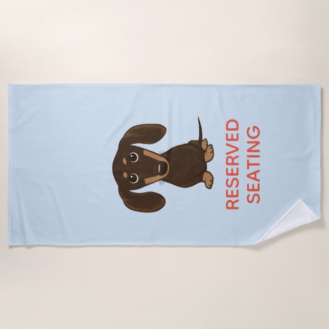 Cute Chocolate Dachshund with Custom Text Beach Towel (Front)