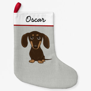 Cute Chocolate Dachshund with Custom Text Small Christmas Stocking