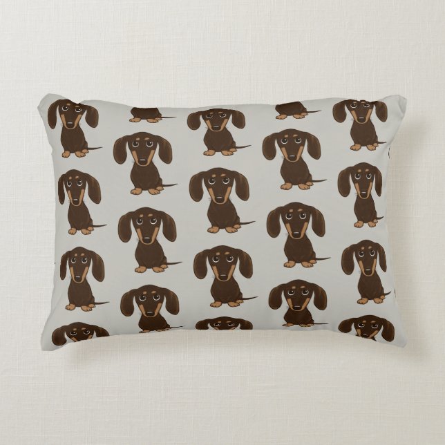 Cute Chocolate Dachshunds Pattern Accent Pillow (Front)
