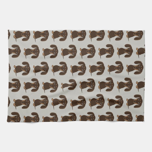 Cute Chocolate Dachshunds Pattern Kitchen Towel (Horizontal)