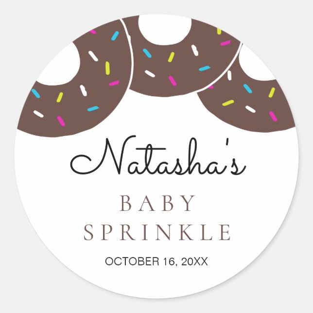 Cute Chocolate Doughnuts Baby Shower Sprinkle Classic Round Sticker (Front)