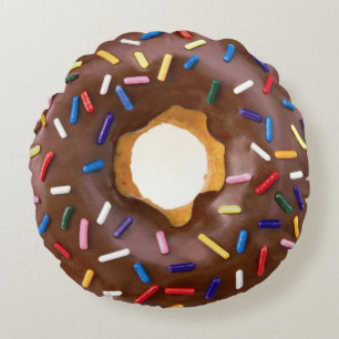 Cute Chocolate Doughnuts with Sprinkles Round Pillow