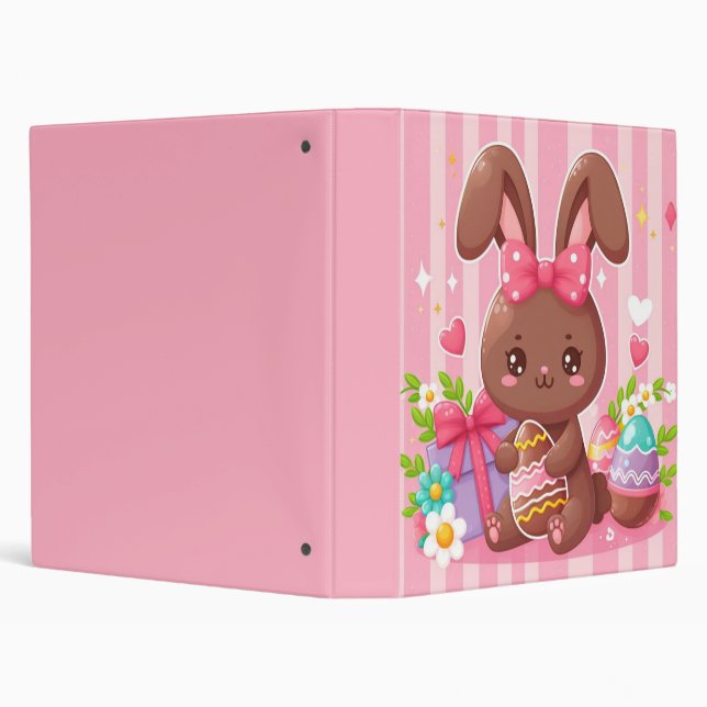 Cute chocolate Easter bunny with pink stripes Binder (Background)
