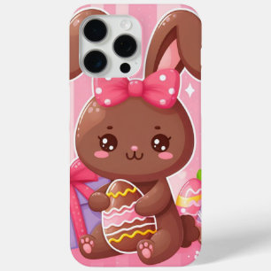 Cute chocolate Easter bunny with pink stripes iPhone 15 Pro Max Case