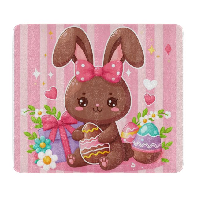 Cute chocolate Easter bunny with pink stripes Cutting Board (Front)
