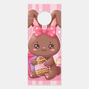 Cute chocolate Easter bunny with pink stripes Door Hanger