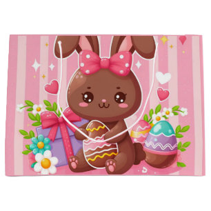 Cute chocolate Easter bunny with pink stripes Large Gift Bag
