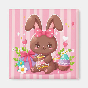 Cute chocolate Easter bunny with pink stripes Magnet