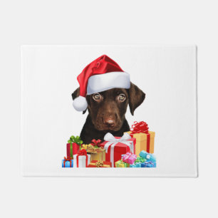 Cute Chocolate Lab Puppy Santa Hat Fun Image Chris Doormat