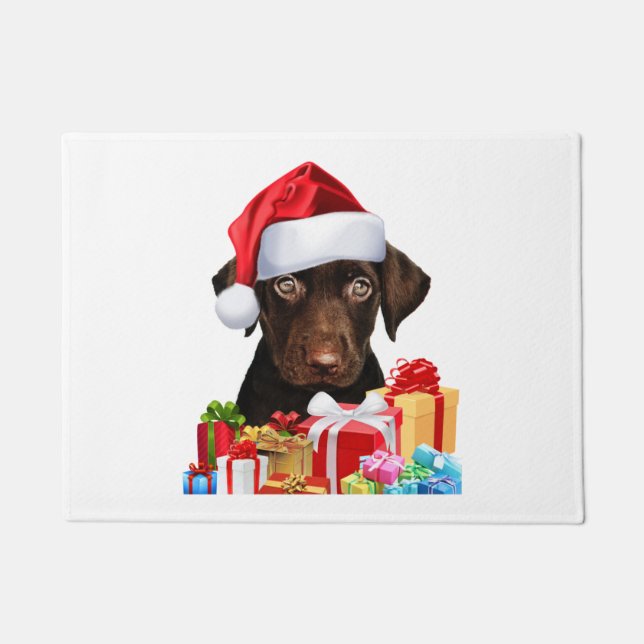 Cute Chocolate Lab Puppy Santa Hat Fun Image Chris Doormat (Front)