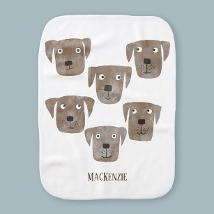 Cute Chocolate Labrador Retriever Dog Custom Name Burp Cloth