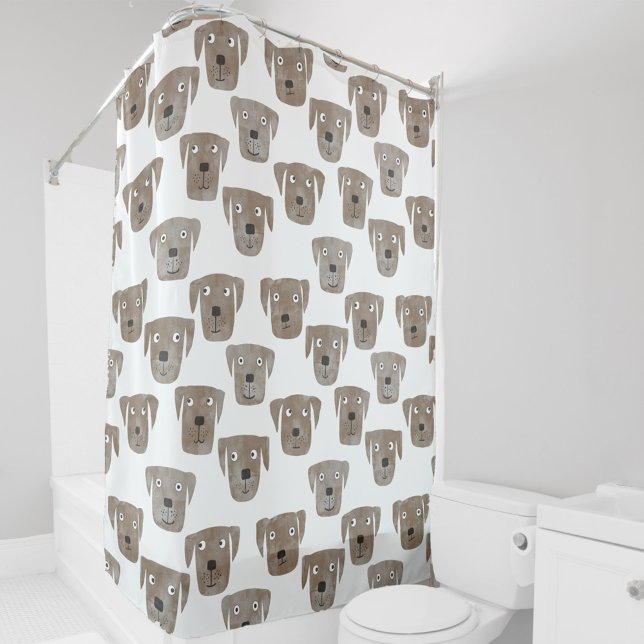 Cute Chocolate Labrador Retriever Dog Watercolor (Fun Chocolate Labrador Retriever Dog watercolor pattern shower curtain)