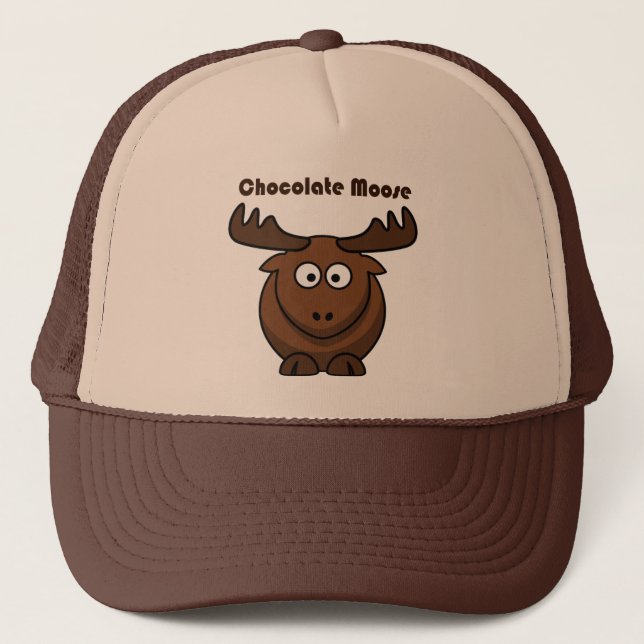 Cute Chocolate Moose,  Funny Dessert Pun Cartoon Trucker Hat (Front)
