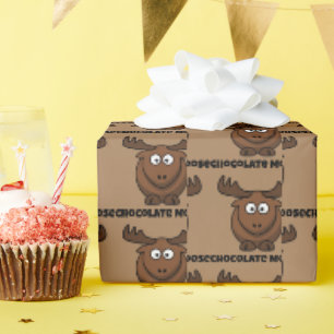 Cute Chocolate Moose,  Funny Dessert Pun Cartoon Wrapping Paper