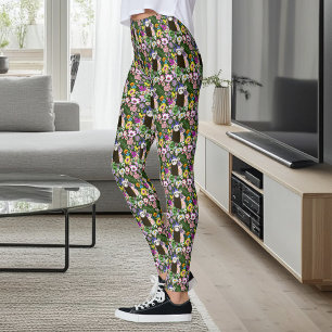 Cute Chocolate Sable Ferret Floral Green Leggings