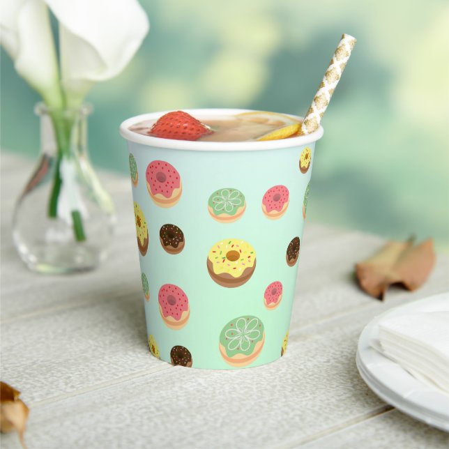 Cute Chocolate strawberry doughnuts pattern Birthd Paper Cups (Insitu)