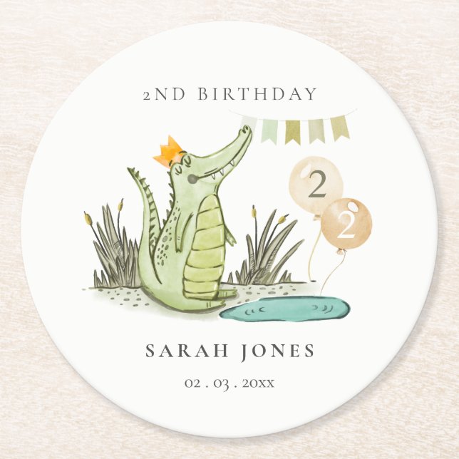 Cute Chomp Alligator in Swamp Any Age Birthday Round Paper Coaster (Front)
