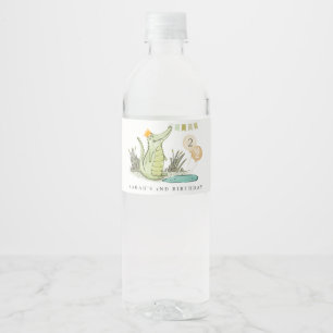 Cute Chomp Alligator in Swamp Any Age Birthday  Water Bottle Label