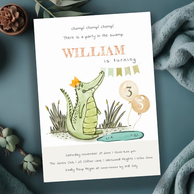 Cute Chomp Alligator Swamp Any Age Birthday Invitation (Creator Uploaded)