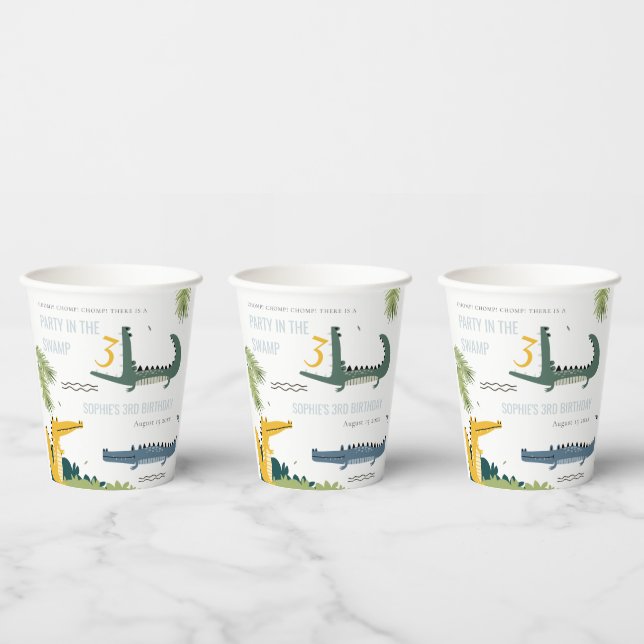 Cute Chomp Alligator Swamp Any Age Kids Birthday Paper Cups (Multi)