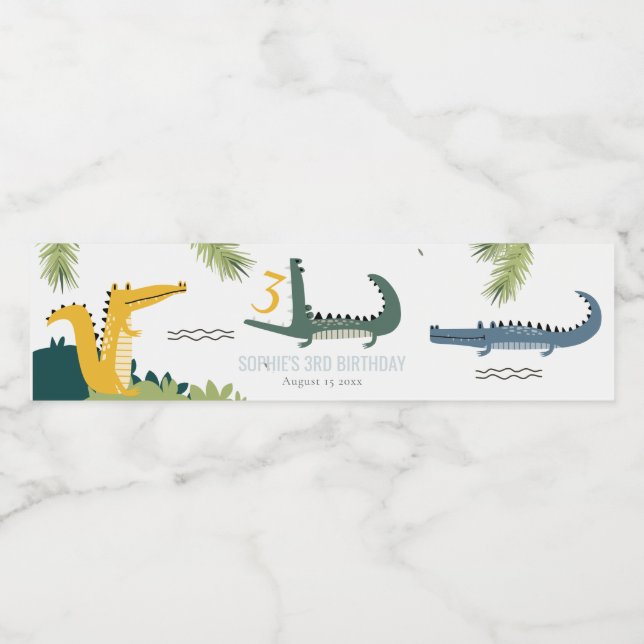 Cute Chomp Alligator Swamp Any Age Kids Birthday  Water Bottle Label (Single Label)