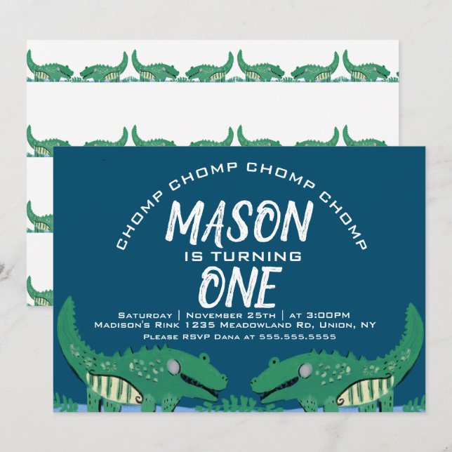 Cute Chomping Alligator Safari Birthday Party Invi Invitation (Front/Back)