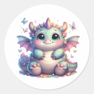 cute chonky dragon baby classic round sticker