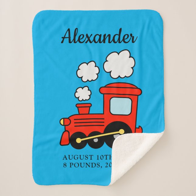 Cute choo choo train baby sherpa blanket with name (Front)