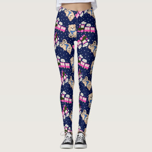 Cute Choo Choo Train Teddy Bear Seamless Pattern Leggings