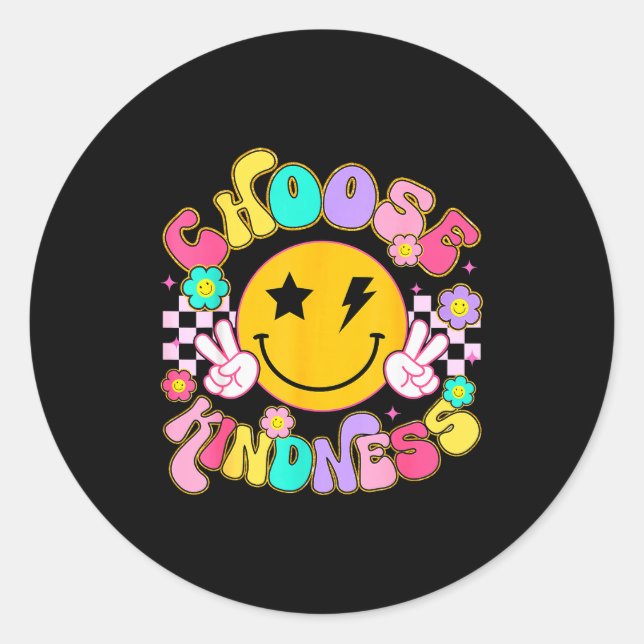 Cute Choose Kindness Groovy Smile Face Insrational Classic Round Sticker (Front)