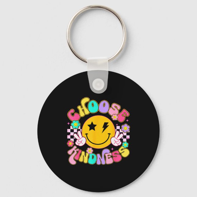 Cute Choose Kindness Groovy Smile Face Insrational Keychain (Front)