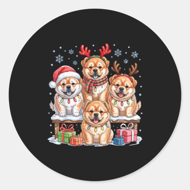 Cute Chow Chow Christmas Pupes Dog Lovers Funny Ho Classic Round Sticker (Front)