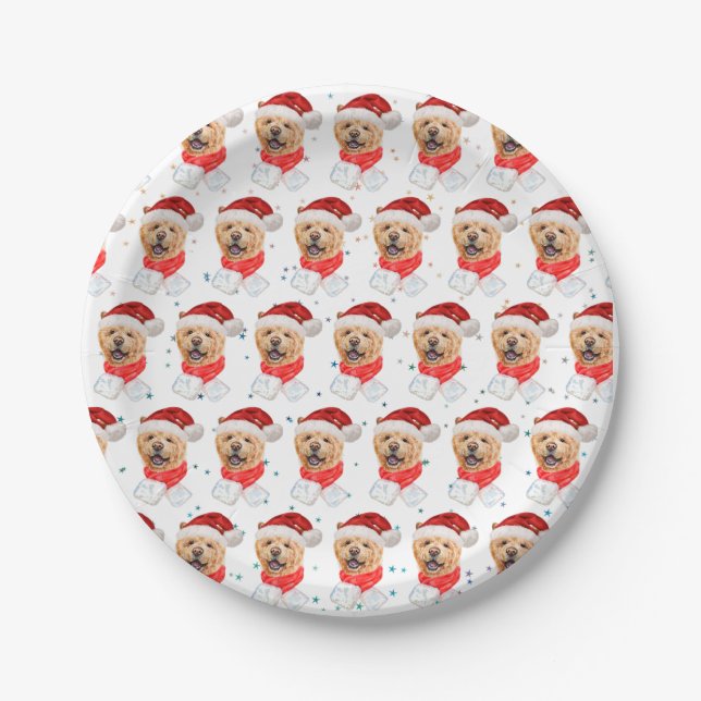Cute Chow Chow Dog Christmas Pattern Paper Plate (Front)