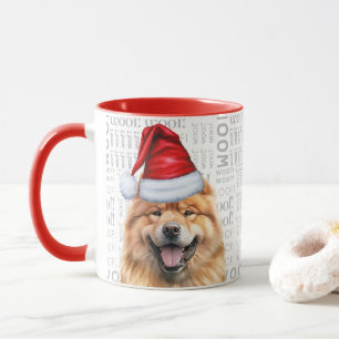 Cute Chow Chow Dog Santa Woof Background Christmas Mug