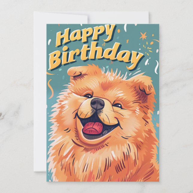 Cute Chow Chow Happy Birthday  Holiday Card (Front)