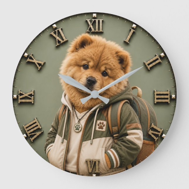 Cute Chow Chow Puppy Large Clock (Front)