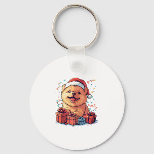 Cute Chow Chow Santa Hat Funny Christmas Xmas Dog Keychain