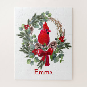 Cute Chrismas Cardinal Bird Nature Custom Name Jigsaw Puzzle